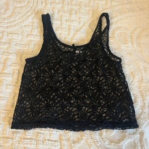 Black Appliqué Lace Tank Top Crop Top